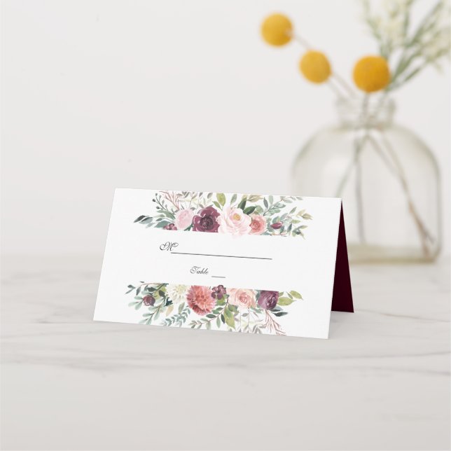 Burgundy Blush Elfenbeinblumenzeremonie Platzkarte (Rückseite)