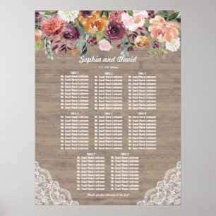 Burgundy Blush Elfenbeinholz-Sitzplan Poster