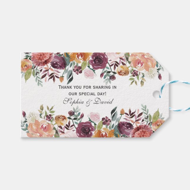 Burgundy Blush Elfenbeinküste Hochzeiten von Blume Geschenkanhänger (Vorderseite (Horizontal))