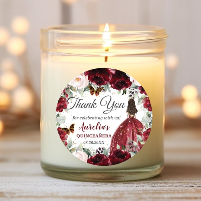 Burgundy Blush Floral Butterfliegen Prinzessin Gef Runder Aufkleber (Von Creator hochgeladen)