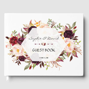 Burgundy Blush Floral Geometric Navy Gast Book Gästebuch