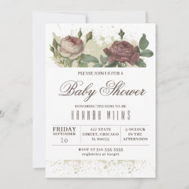 Burgundy Blush Floral Gold Baby Dusche Girl Invita Einladung