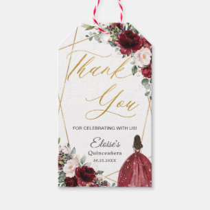 Burgundy Blush Floral Gold Quinceañera Vielen Dank Geschenkanhänger