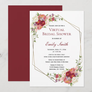 Burgundy Blush Floral Gold   Virtuelles Brautparty Einladung