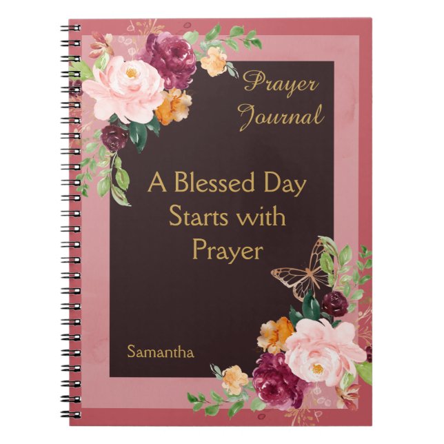Burgundy Blush Floral Journal de prière personnali (Devant)