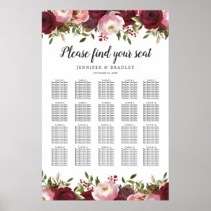 Burgundy Blush Floral Mariage 20 Tableau Graphique