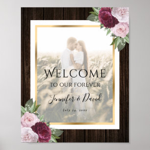 Burgundy Blush Floral Mariage Affiche de bienvenue