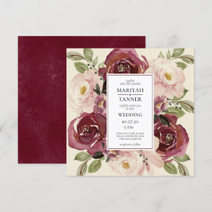 Burgundy Blush Floral Mariage Carré Invitation
