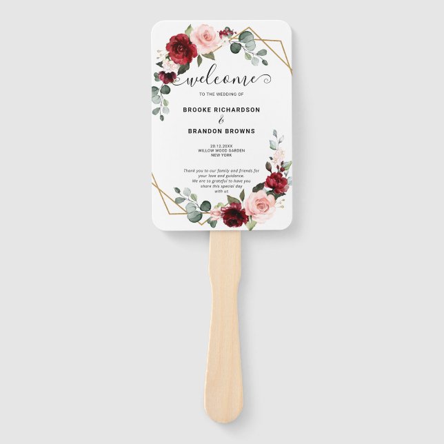 Burgundy Blush Floral Modern Geometric Program Fächer (Vorderseite)