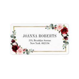 Burgundy Blush Floral Moderne geometrische Hochzei Adressaufkleber