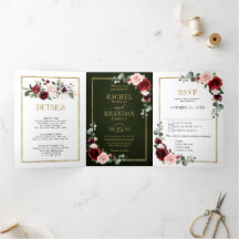 Burgundy Blush Floral Moderne geometrische Hochzei