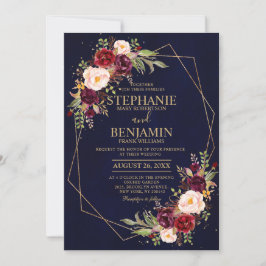 Burgundy Blush Floral Moderne geometrische Hochzei Einladung