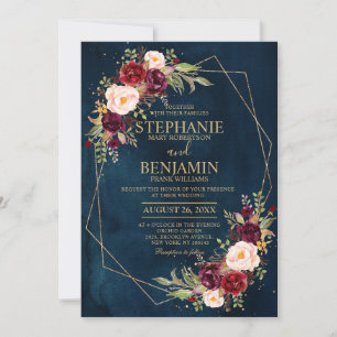 Burgundy Blush Floral Moderne geometrische Hochzei Einladung