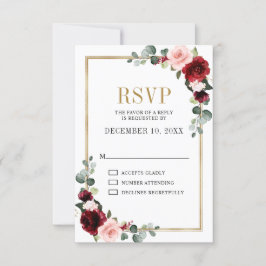 Burgundy Blush Floral Moderne geometrische Hochzei RSVP Karte
