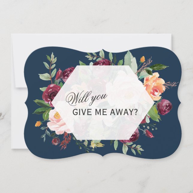 Burgundy Blush Floral Navy gibt mir weg Einladung (Vorderseite)