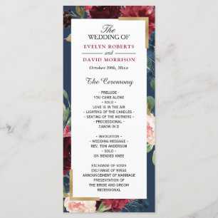 Burgundy Blush Floral Navy Programme de mariage bl