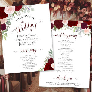 Burgundy Blush Floral Programme de mariage télécha