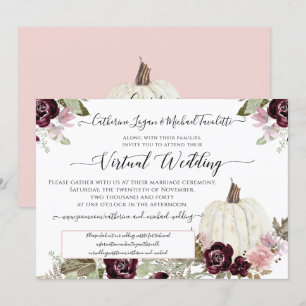 Burgundy Blush Floral Pumpkin Virtual Wedding Einladung