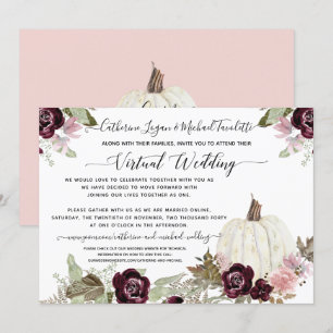 Burgundy Blush Floral Pumpkin Virtual Wedding Einladung