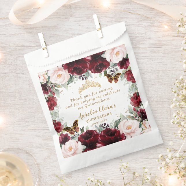 Burgundy Blush Floral Quinceanera Sweet 16  Geschenktütchen (Ausgeschnitten)