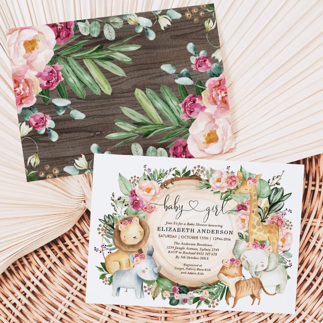 Burgundy Blush Floral Safari Jungle Baby Dusche Einladung (Von Creator hochgeladen)