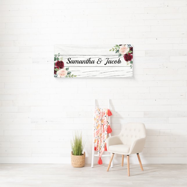 Burgundy Blush Floral Wedding Brautparty Name Banner (Insitu)