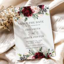 Burgundy Blush Floral Wedding Save the Date Card