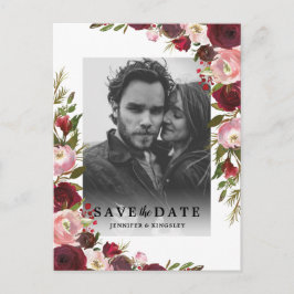 Burgundy Blush Foto Save the Date Ankündigungspostkarte