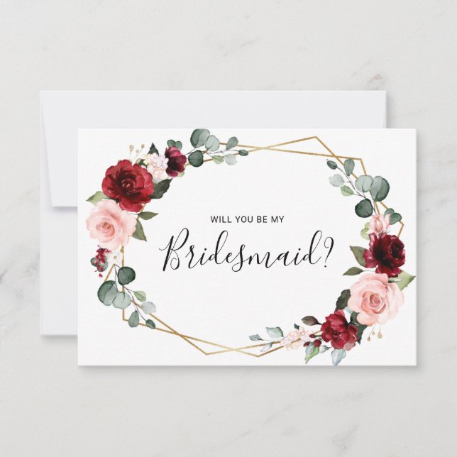 Burgundy Blush Geometric Bridesmaid Vorschlagkarte Einladung (Vorderseite)