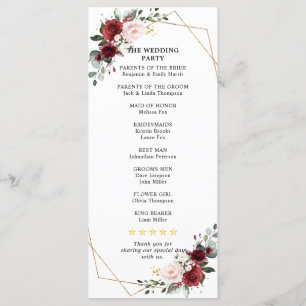 Burgundy Blush Geometric Wedding Reception Programm