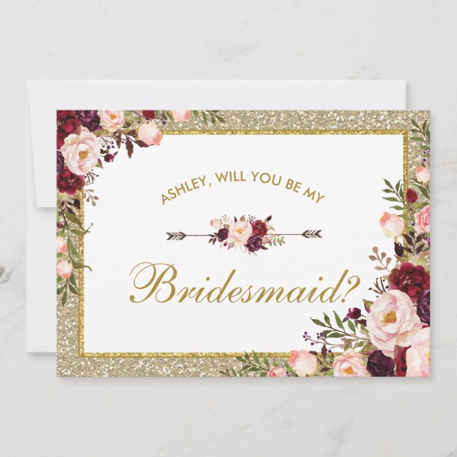 Burgundy Blush Glitzer Bridesmaid Card Einladung (Vorderseite)