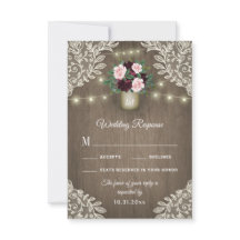 Burgundy Blush Gold Mason Jar Wedding RSVP Cards