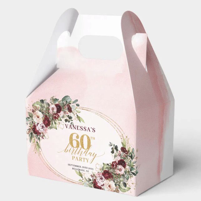 Burgundy Blush Gold Rose 60th Birthday Treat Box Geschenkschachtel (Glamorous Boho Burgundy Gold 60th Birthday Favor Box

)