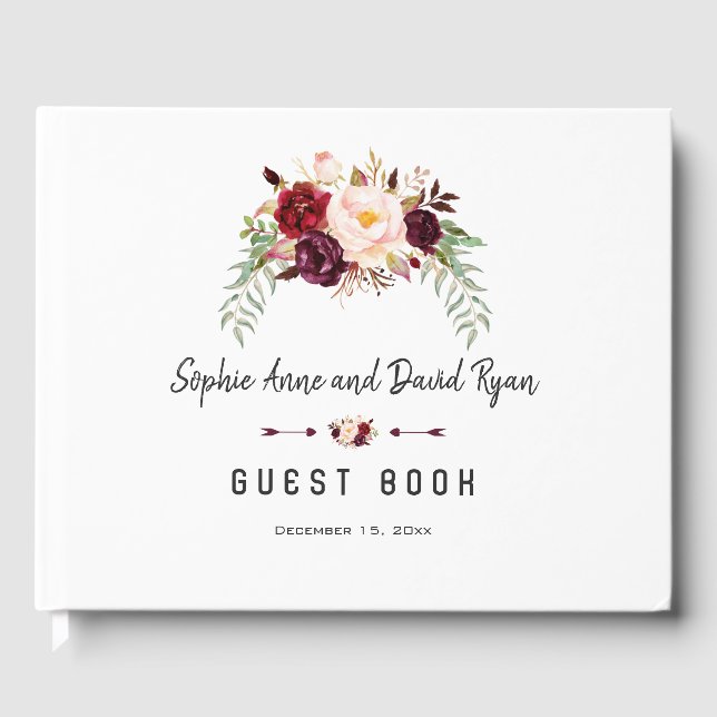 Burgundy Blush Handwriting Wedding Planner Gästebuch (Vorderseite)