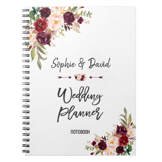 Burgundy Blush Handwriting Wedding Planner Notizblock (Vorderseite)