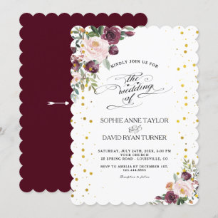 Burgundy Blush Ivory Floral Maroon Gold Wedding Einladung