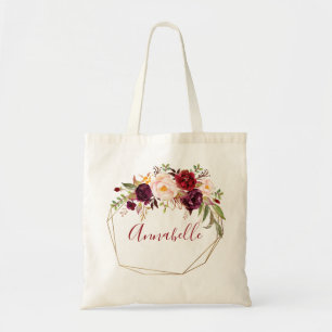 Burgundy & Blush Marsala Bloral & Frame Name Tragetasche