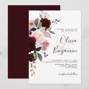 Burgundy Blush Marsala Hochzeitsfeier Einladung