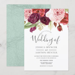 Burgundy Blush Mint Trendy All Seasons Wedding Einladung