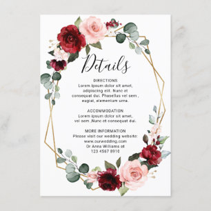 Burgundy Blush Modern Geometric Wedding Details Begleitkarte