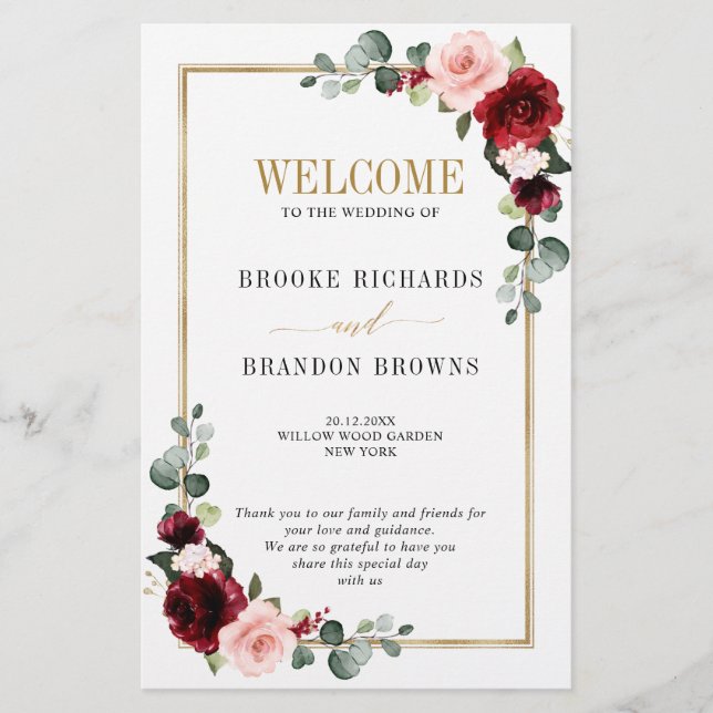 Burgundy Blush Modern Geometric Wedding Program (Vorderseite)