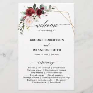 Burgundy Blush Moderne Programme de mariage géomét