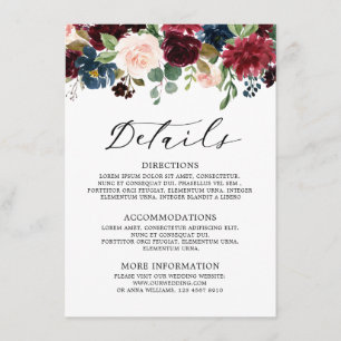 Burgundy Blush Navy Blue Botanical Floral Boho Begleitkarte