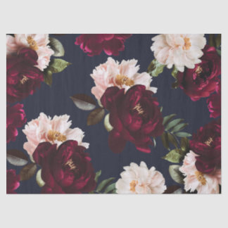 Burgundy Blush Navy Blue Floral Dark Moody Peonies Seidenpapier