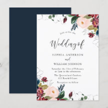 Burgundy Blush Navy Indigo Florals Hochzeit