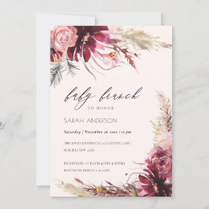 Burgundy Blush Pampas Grass Baby Brunch Invitation