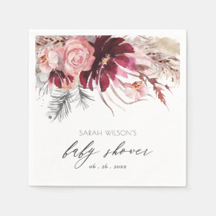 Burgundy Blush Pampas Grass Baby Dusche Serviette