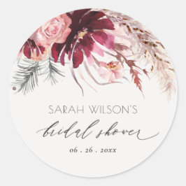 Burgundy Blush Pampas Grass Brautparty Runder Aufkleber
