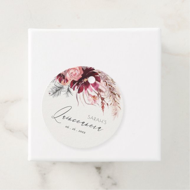 Burgundy Blush Pampas Grass Quinceanera Geschenkanhänger (Beispiel)
