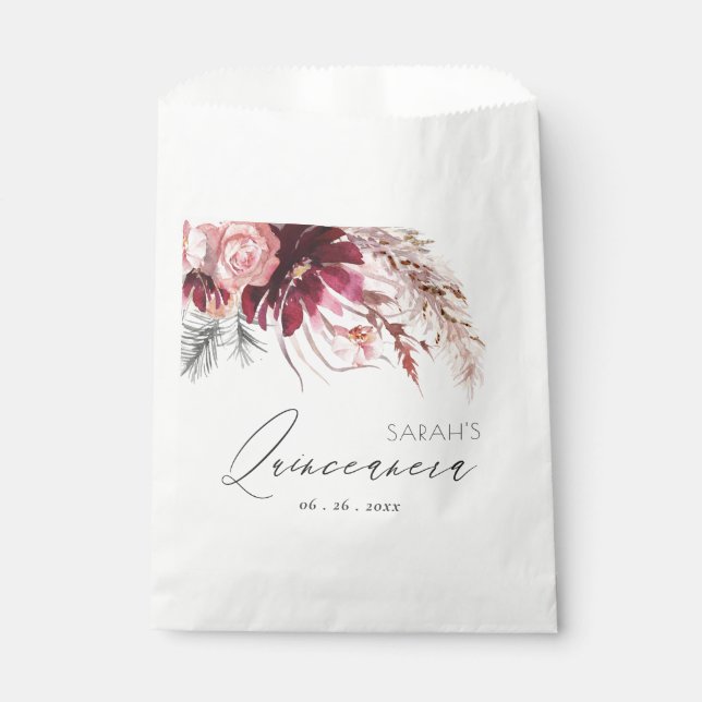 Burgundy Blush Pampas Grass Quinceanera Geschenktütchen (Vorderseite)